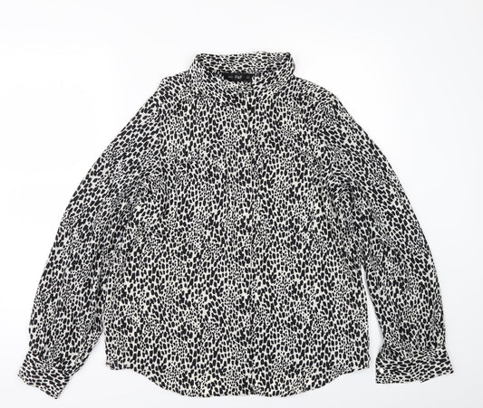 F&F Womens White Animal Print  Tunic Button-Up Size 8
