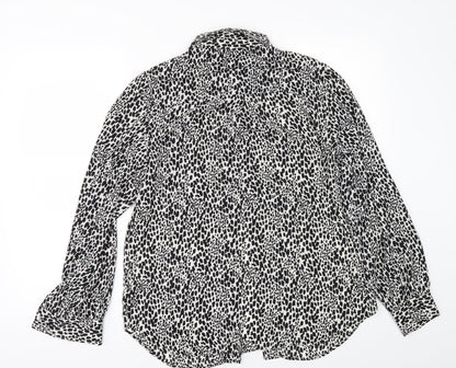 F&F Womens White Animal Print  Tunic Button-Up Size 8
