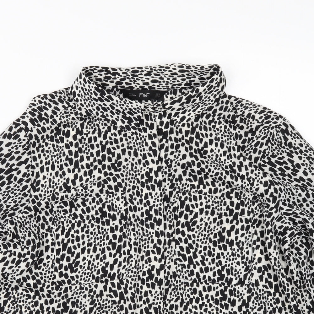 F&F Womens White Animal Print  Tunic Button-Up Size 8
