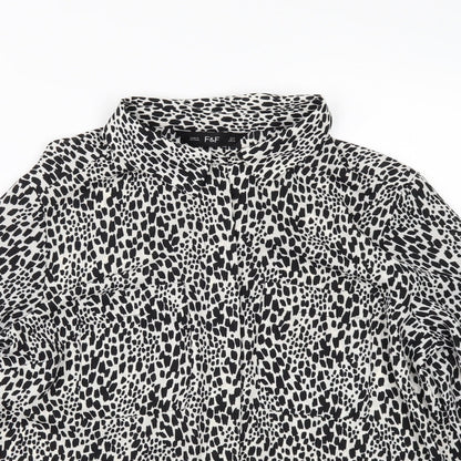 F&F Womens White Animal Print  Tunic Button-Up Size 8