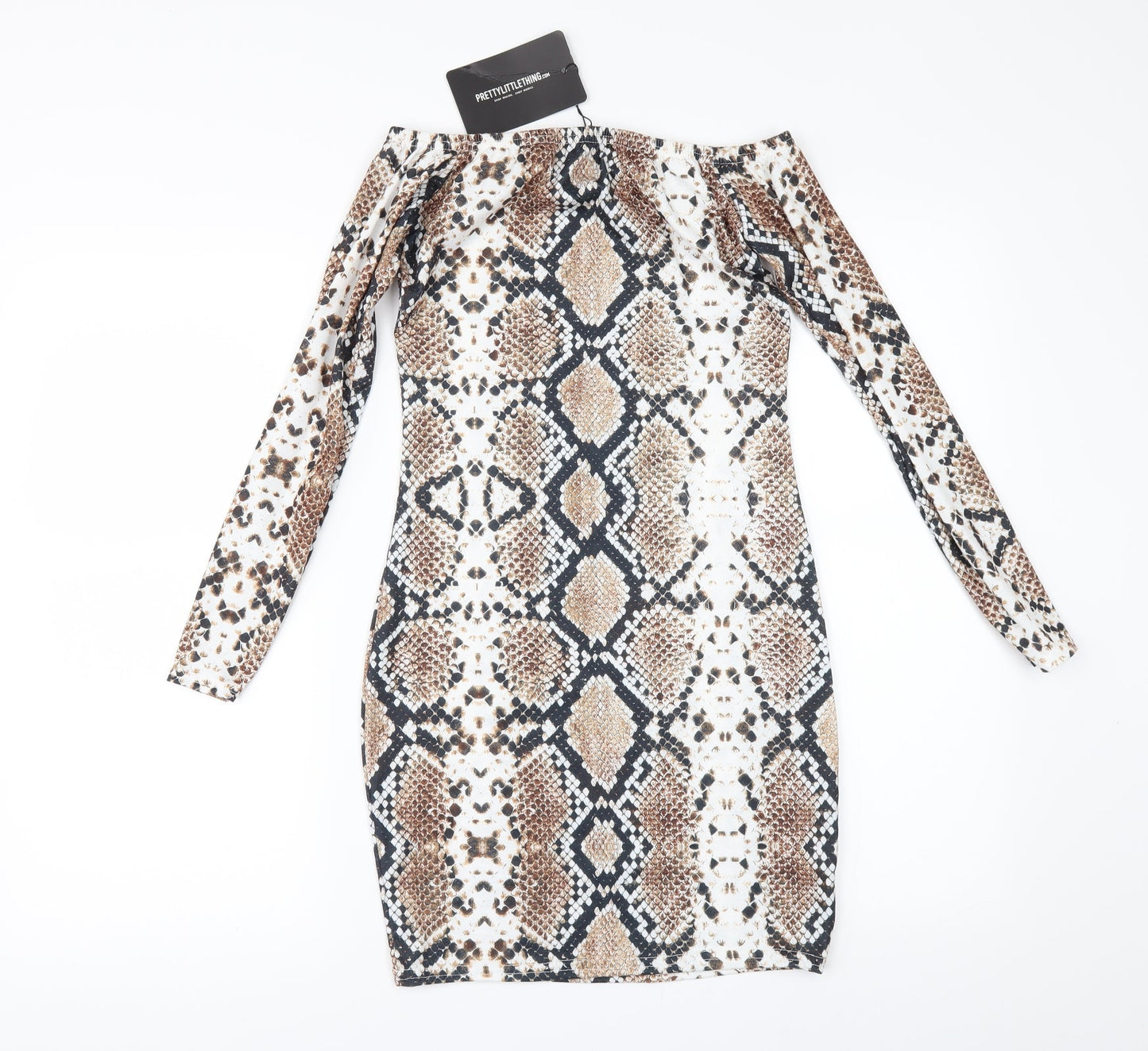 PRETTYLITTLETHING Womens Brown Animal Print  Bodycon  Size 10
