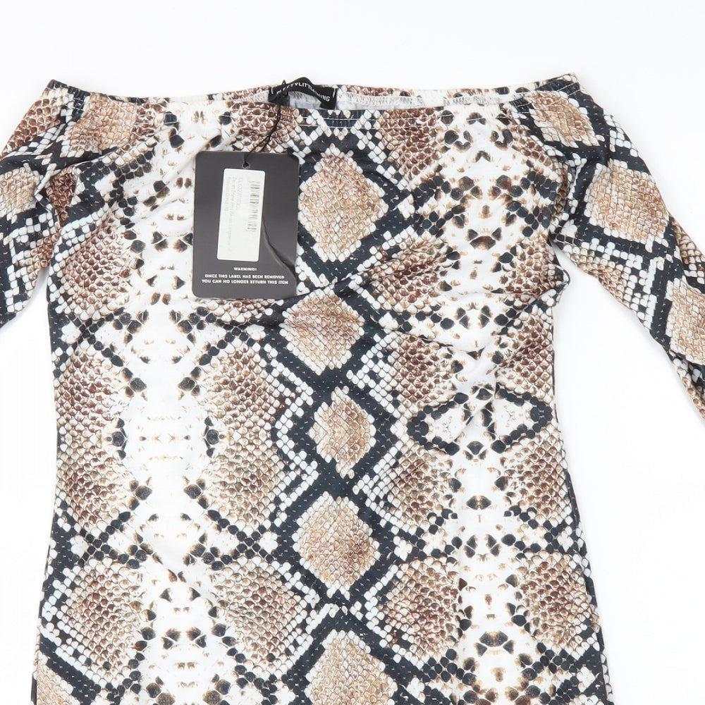 PRETTYLITTLETHING Womens Brown Animal Print  Bodycon  Size 10