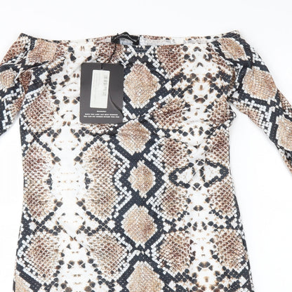 PRETTYLITTLETHING Womens Brown Animal Print  Bodycon  Size 10