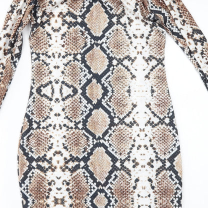PRETTYLITTLETHING Womens Brown Animal Print  Bodycon  Size 10