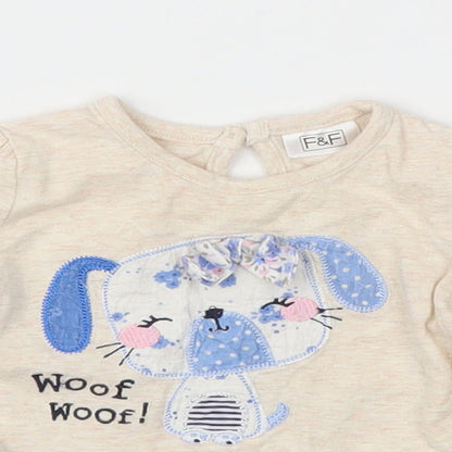 F&F  Ivory Animal Print  Basic T-Shirt Size 0-3 Months
