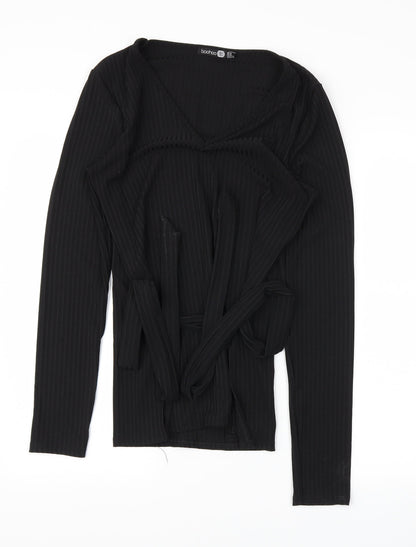 Boohoo Womens Black Houndstooth  Basic T-Shirt Size 14