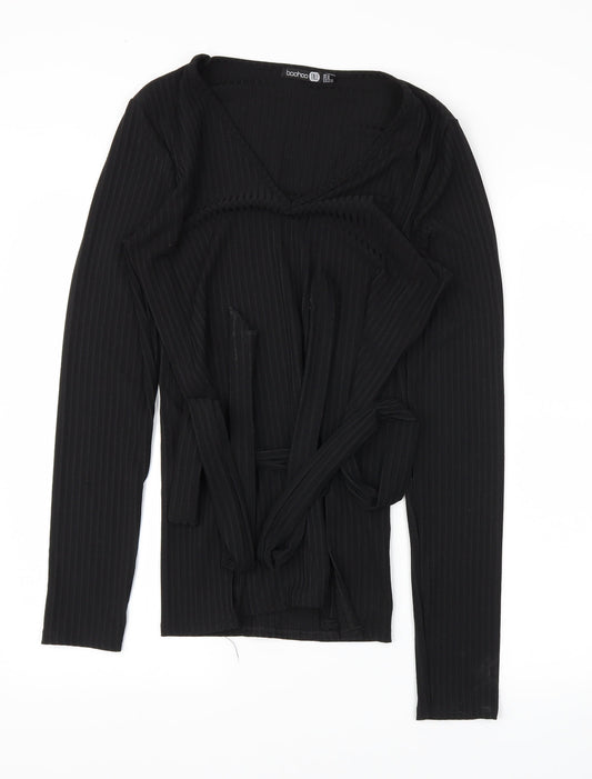 Boohoo Womens Black Houndstooth  Basic T-Shirt Size 14