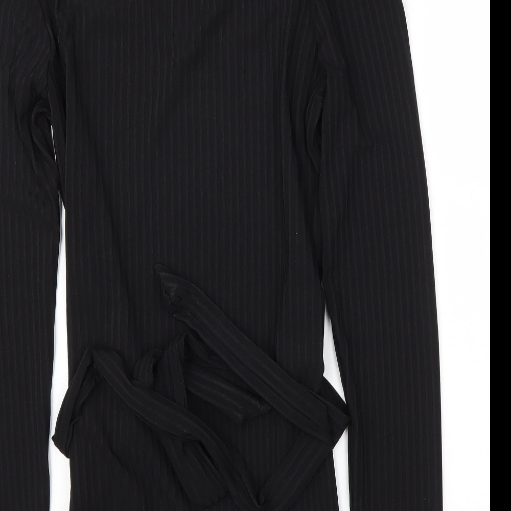 Boohoo Womens Black Houndstooth  Basic T-Shirt Size 14