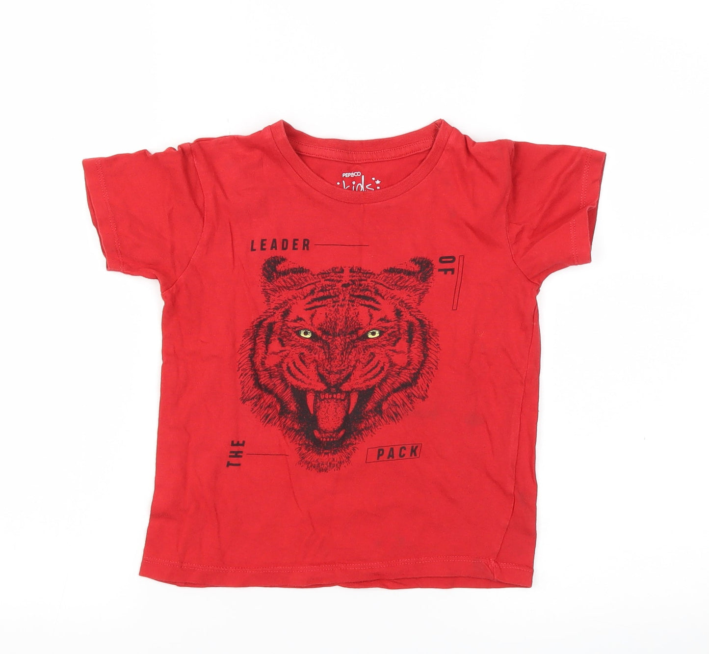 Pep &Co Boys Red Animal Print  Basic T-Shirt Size 6-7 Years