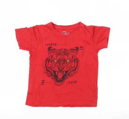 Pep &Co Boys Red Animal Print  Basic T-Shirt Size 6-7 Years