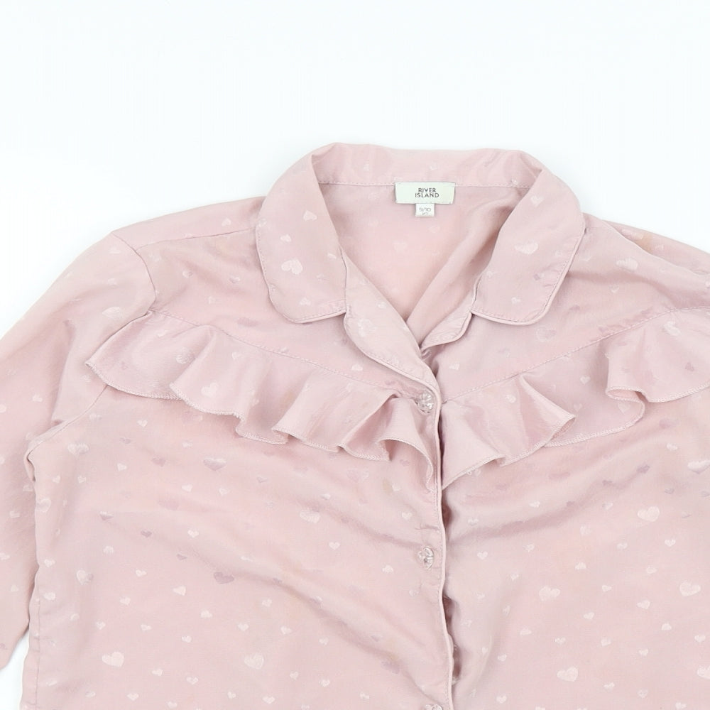 River Island Girls Pink Colourblock  Top Pyjama Top Size 9 Years  - Frill Detail