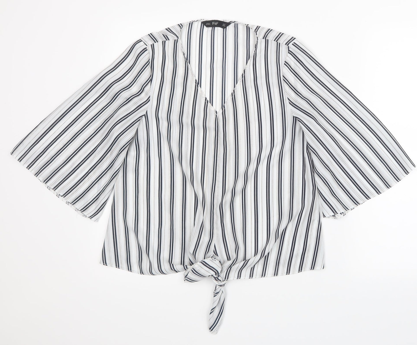 F&F Womens White Striped  Basic Blouse Size 10