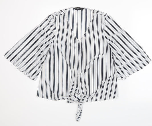 F&F Womens White Striped  Basic Blouse Size 10