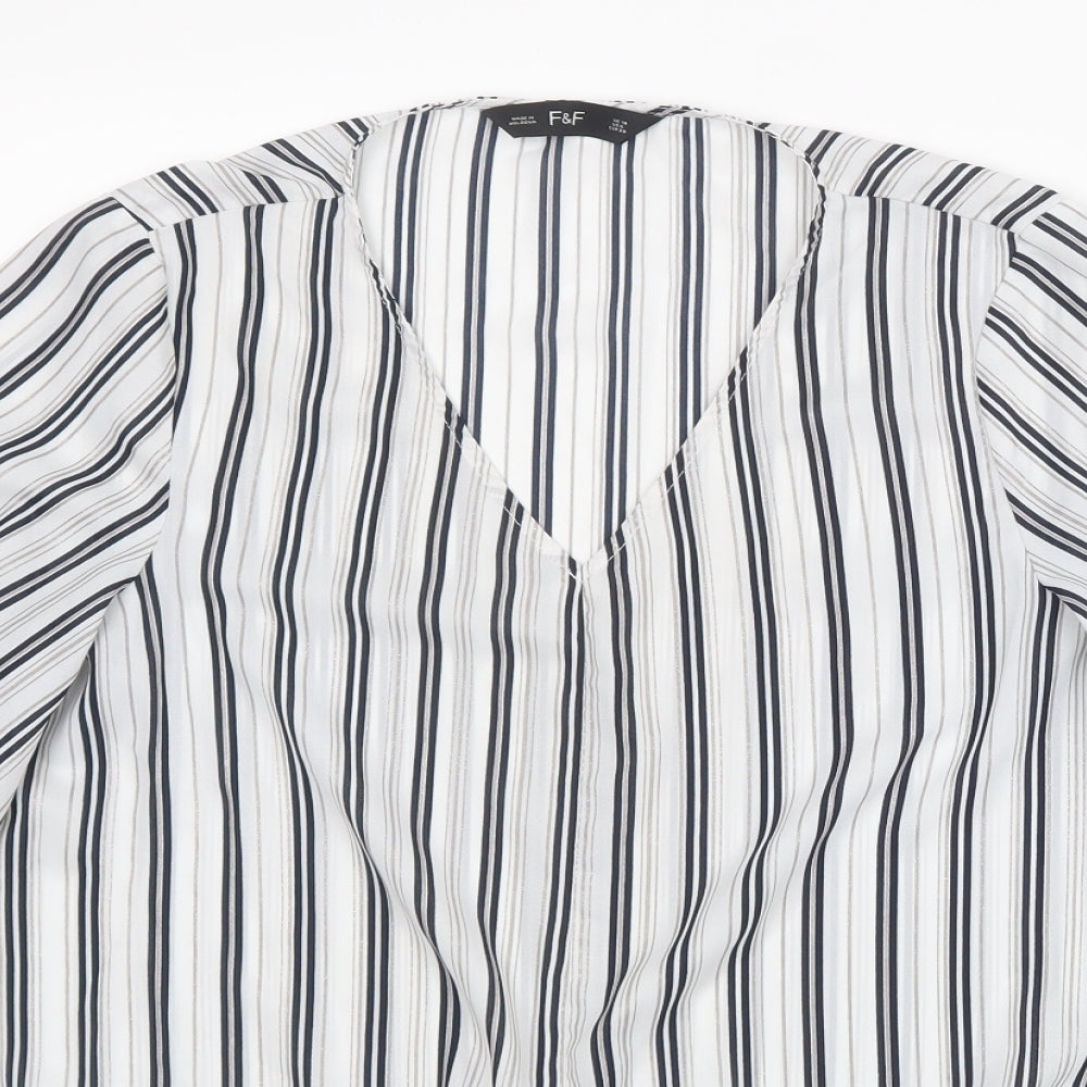 F&F Womens White Striped  Basic Blouse Size 10