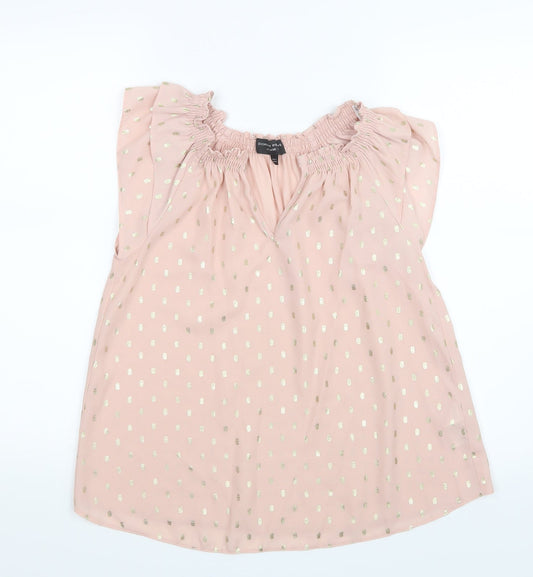 Dorothy Perkins Womens Pink Polka Dot Mesh Basic Blouse Size 8