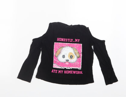 Young Dimension Girls Black   Basic T-Shirt Size 7-8 Years  - Open Shoulders