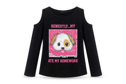 Young Dimension Girls Black   Basic T-Shirt Size 7-8 Years  - Open Shoulders
