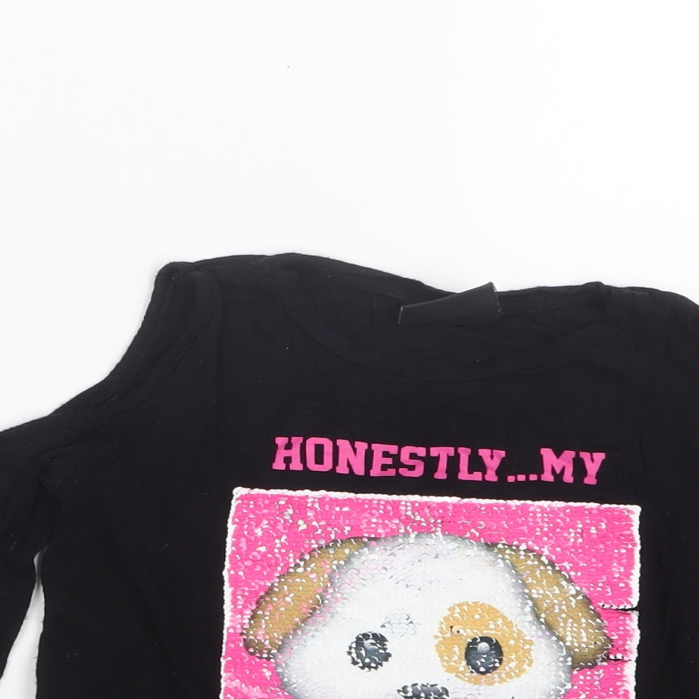Young Dimension Girls Black   Basic T-Shirt Size 7-8 Years  - Open Shoulders