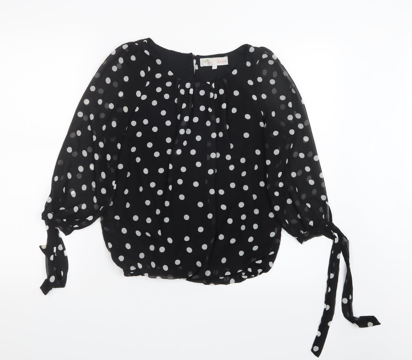 Cameo Rose Womens Black Polka Dot Mesh Basic Blouse Size 8