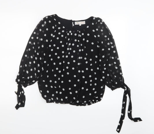Cameo Rose Womens Black Polka Dot Mesh Basic Blouse Size 8