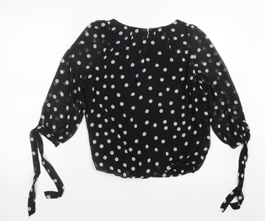 Cameo Rose Womens Black Polka Dot Mesh Basic Blouse Size 8