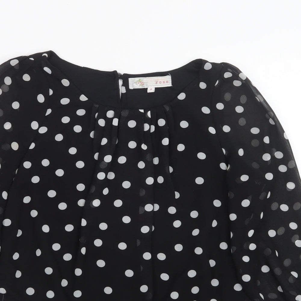 Cameo Rose Womens Black Polka Dot Mesh Basic Blouse Size 8