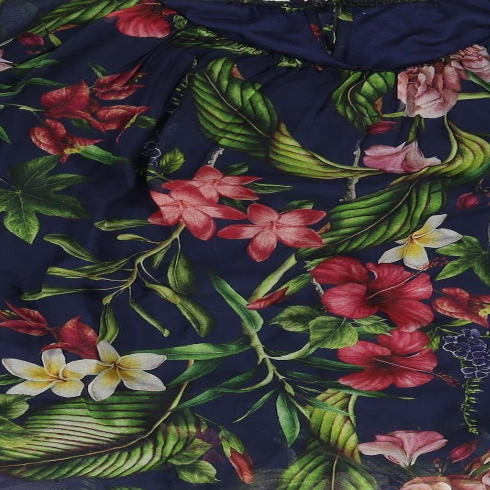 Preworn Womens Blue Floral  Basic Blouse Size M