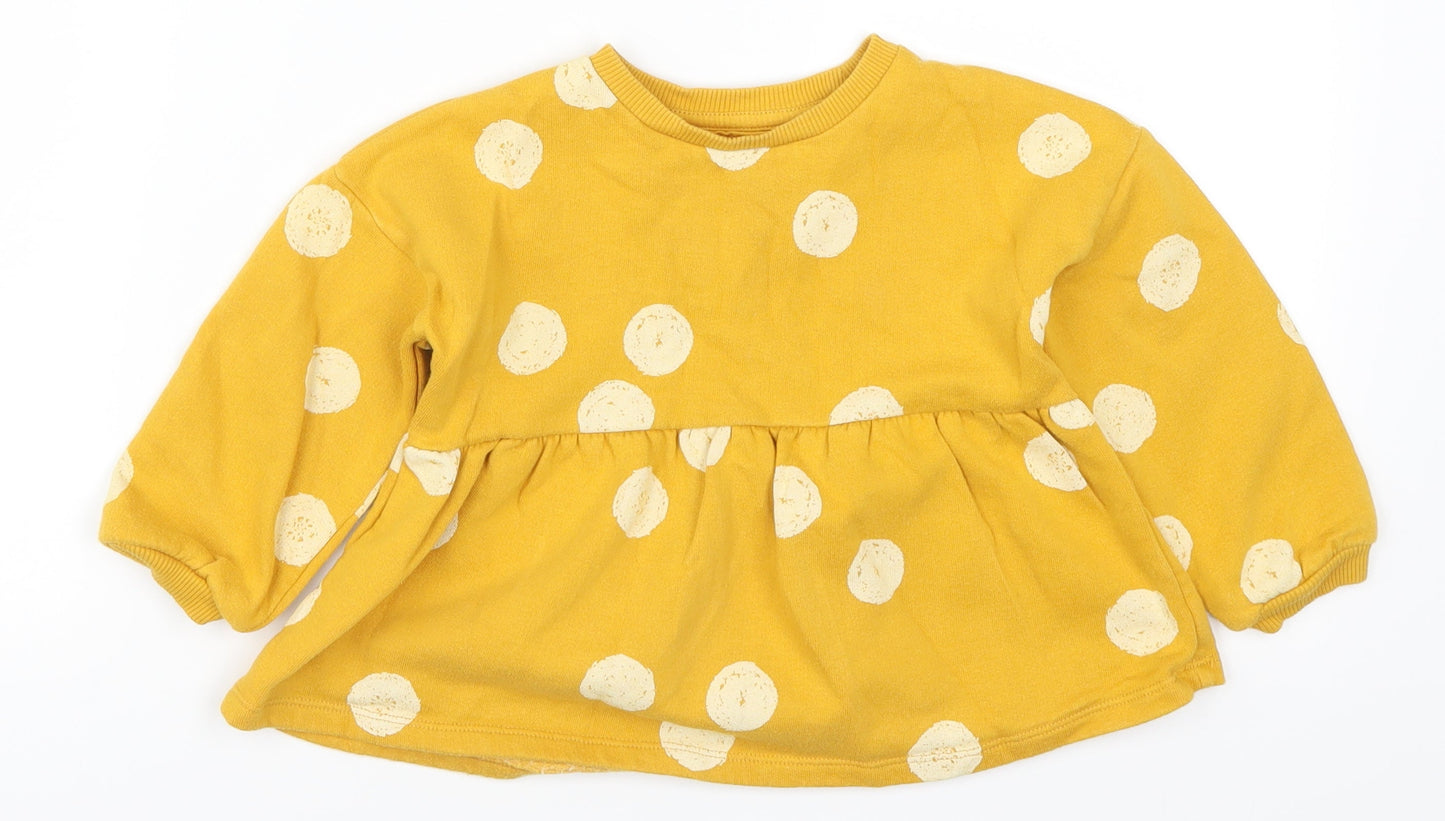 F&F Girls Yellow Polka Dot  Pullover Sweatshirt Size 2-3 Years
