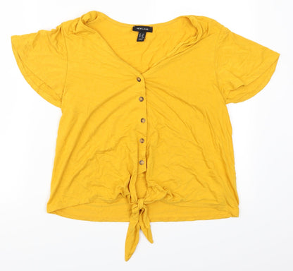 Womens UK Size 12 New Look Yellow Basic Button-Up