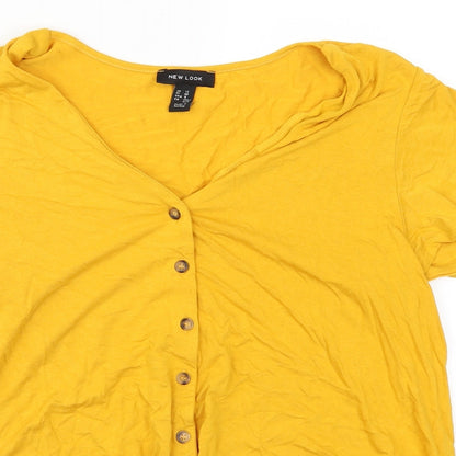 Womens UK Size 12 New Look Yellow Basic Button-Up