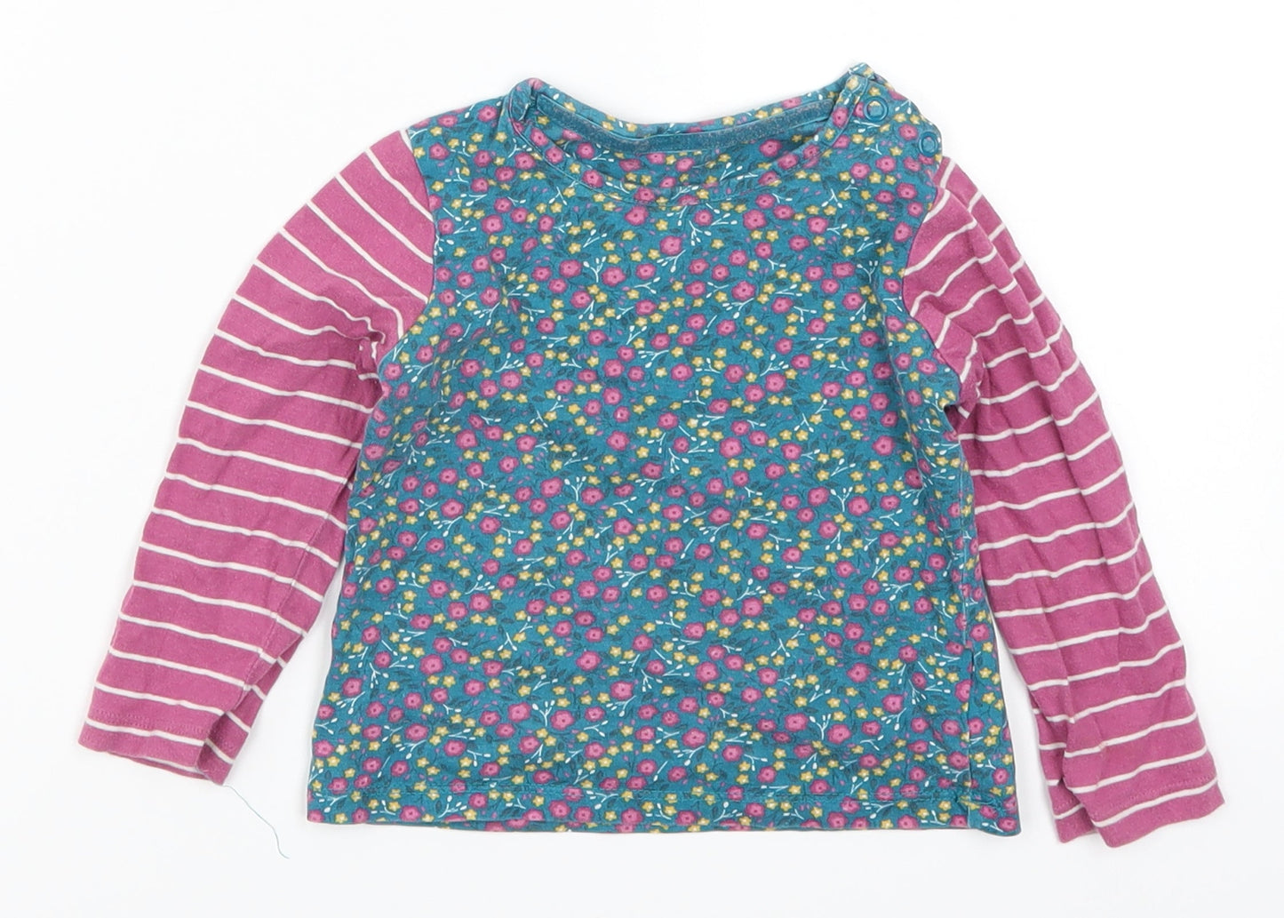Mothercare Girls Blue Floral  Basic T-Shirt Size 12-18 Months  - Pink Stripes