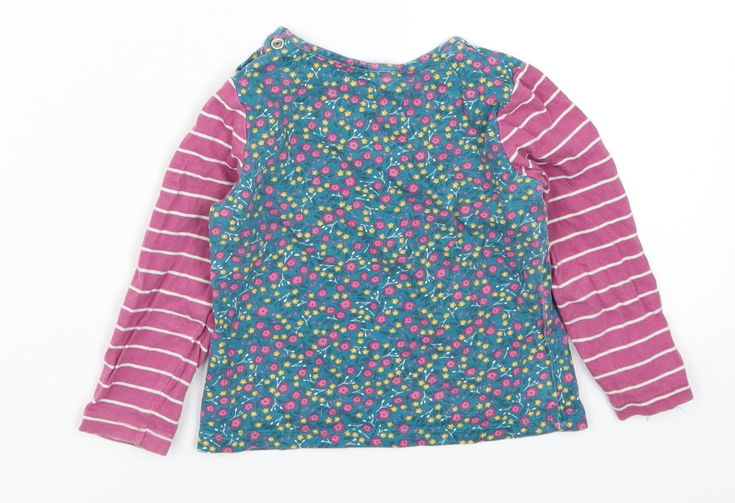Mothercare Girls Blue Floral  Basic T-Shirt Size 12-18 Months  - Pink Stripes