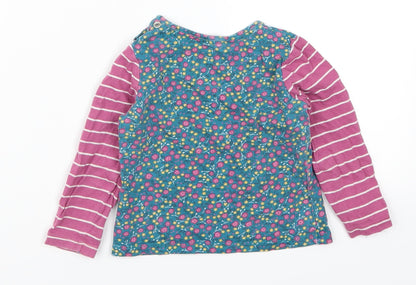 Mothercare Girls Blue Floral  Basic T-Shirt Size 12-18 Months  - Pink Stripes
