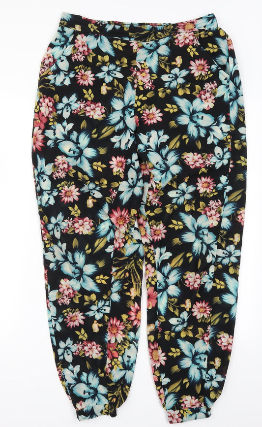 Parisian Womens Multicoloured Floral  Trousers  Size 12 L30 in - Pink and Blue Flowers