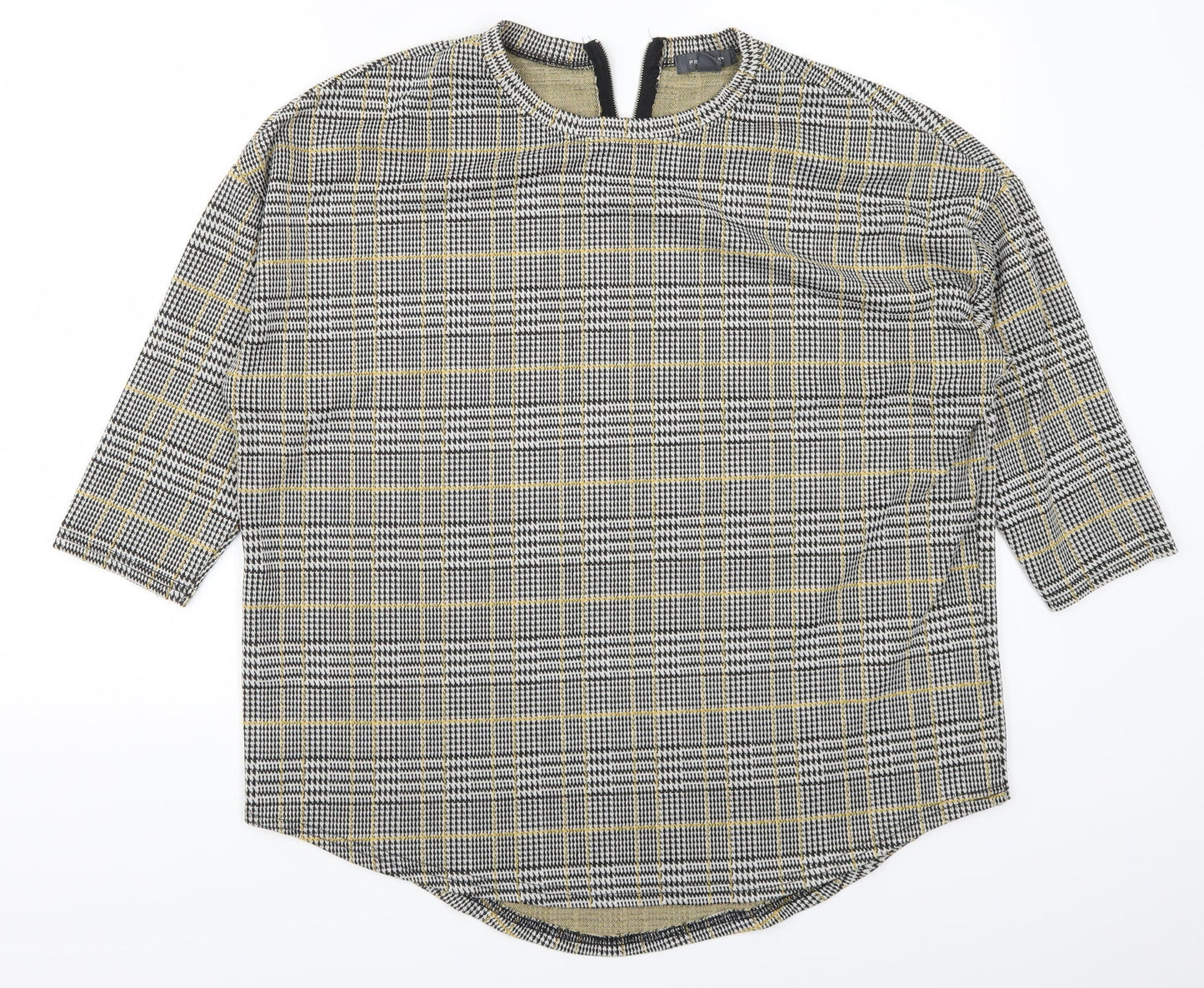 Primark Womens Grey Check  Basic T-Shirt Size 14  - Yellow