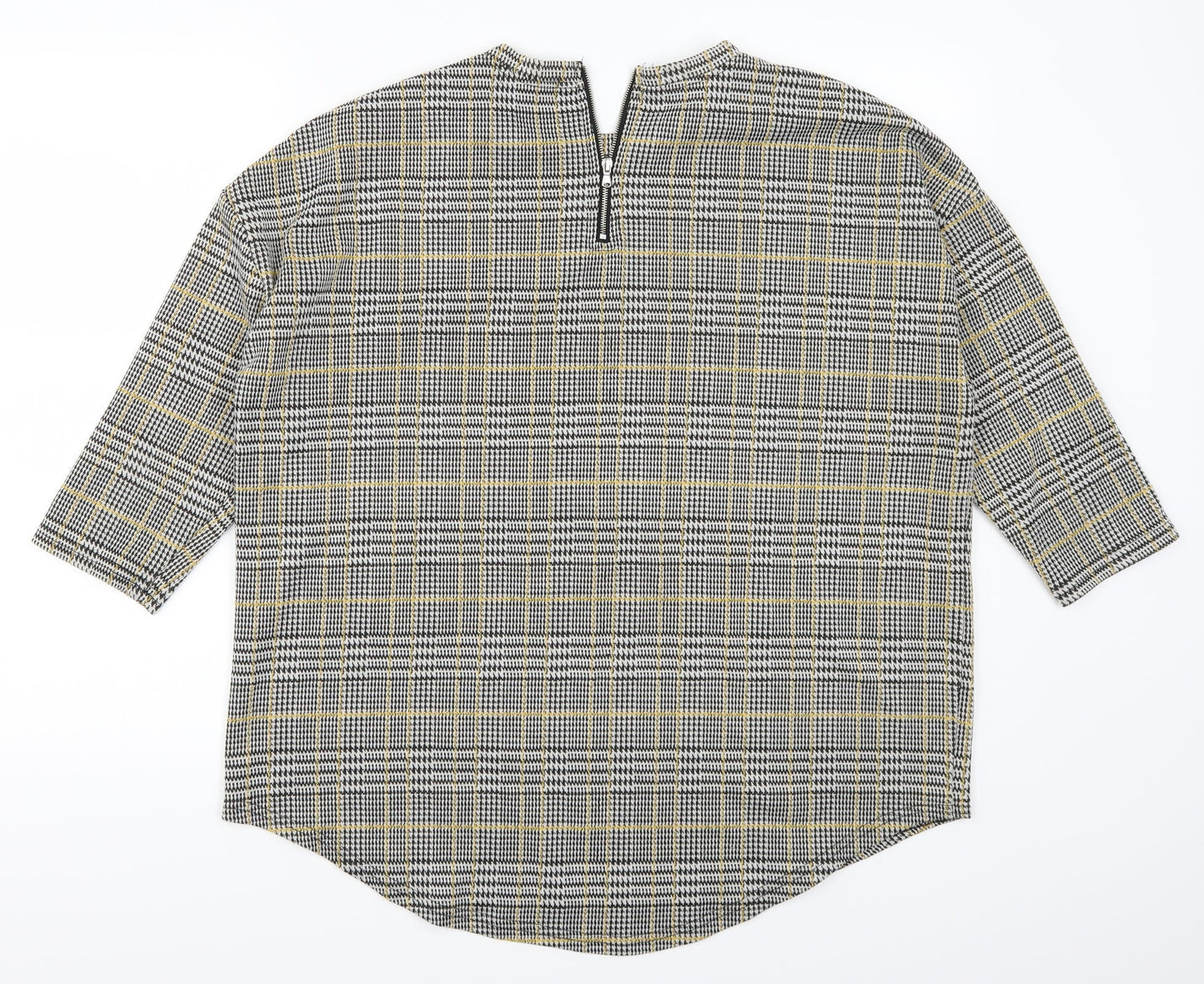 Primark Womens Grey Check  Basic T-Shirt Size 14  - Yellow