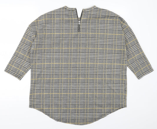 Primark Womens Grey Check  Basic T-Shirt Size 14  - Yellow