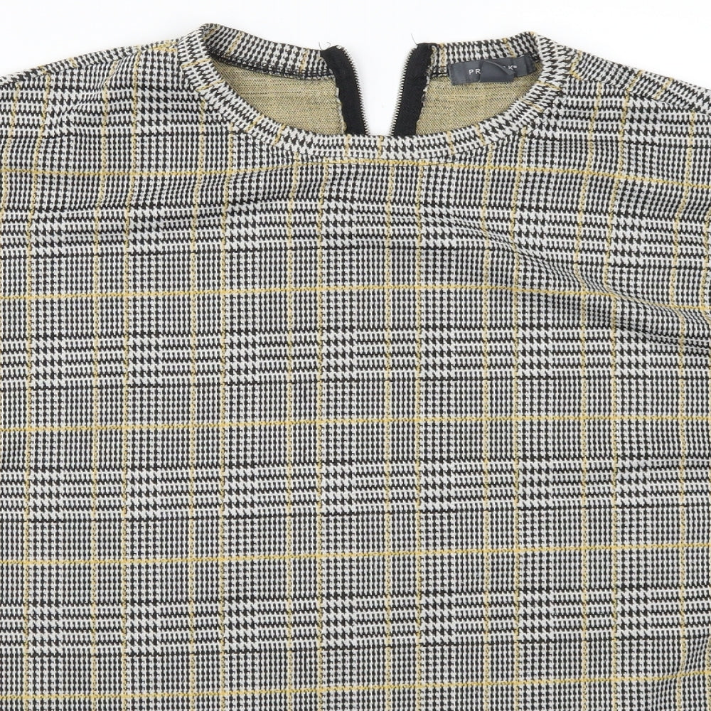 Primark Womens Grey Check  Basic T-Shirt Size 14  - Yellow