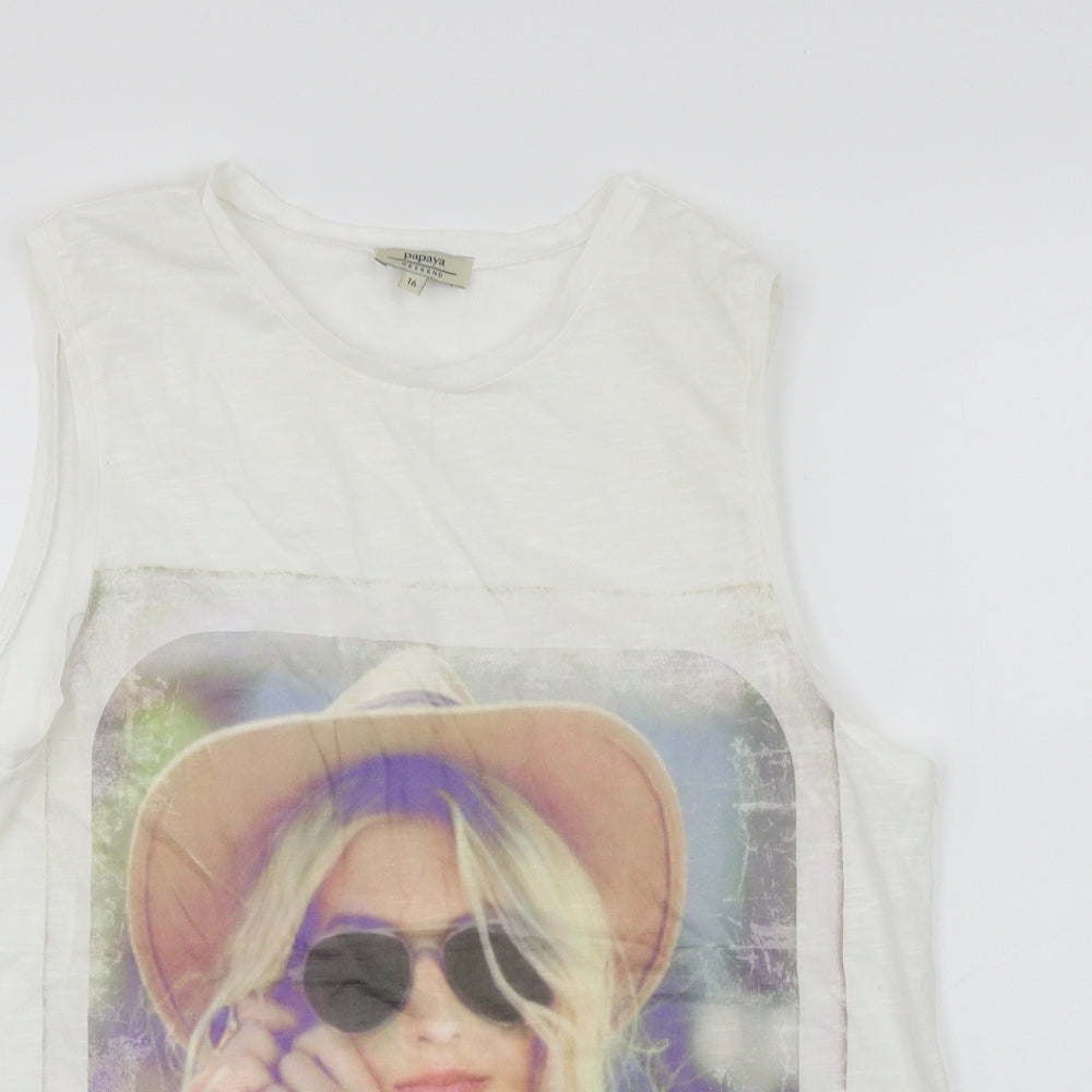 Papaya  Womens White   Basic T-Shirt Size 16