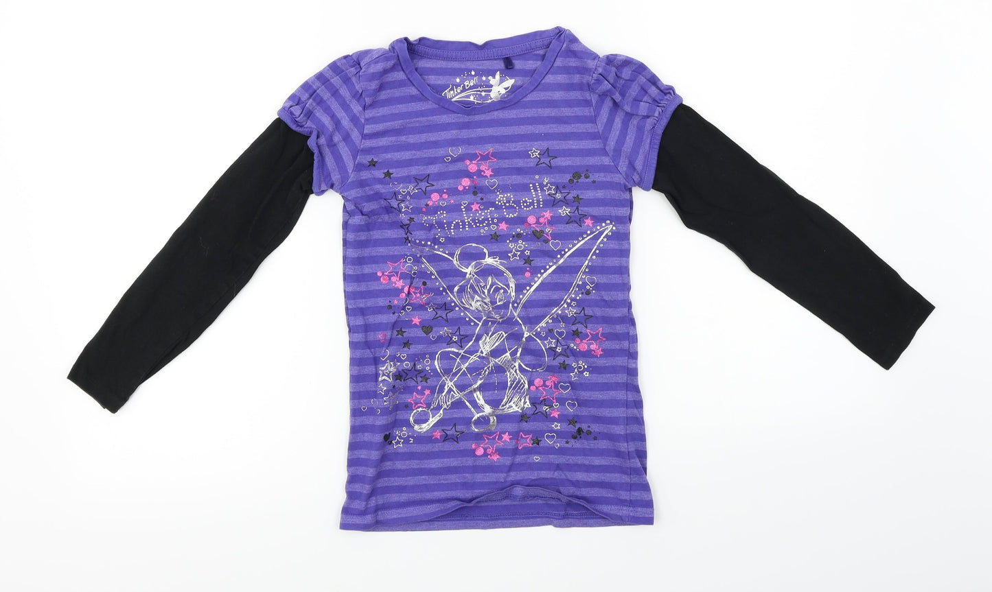 Tinkerbell  Girls Purple Striped  Basic T-Shirt Size 7-8 Years
