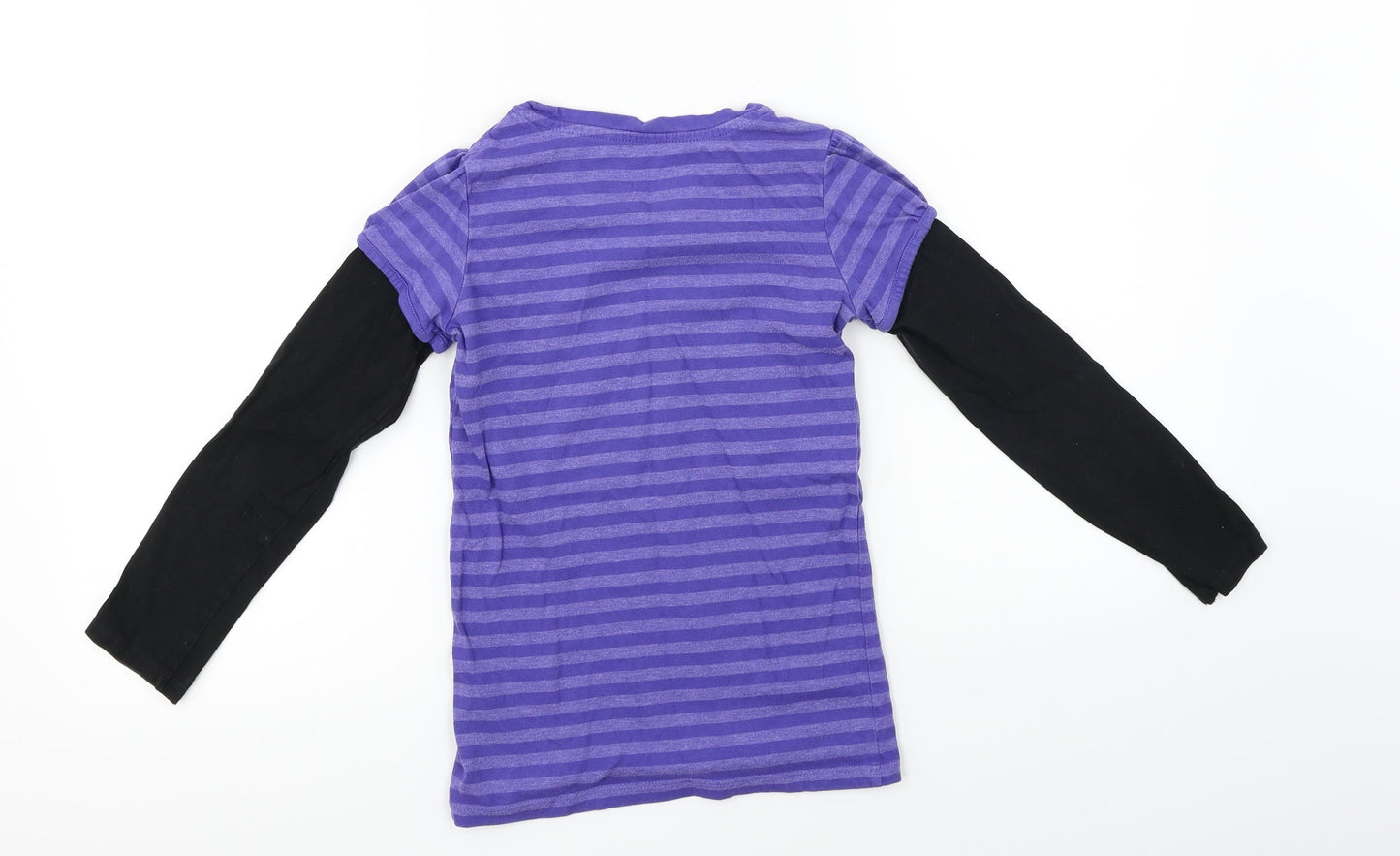 Tinkerbell  Girls Purple Striped  Basic T-Shirt Size 7-8 Years