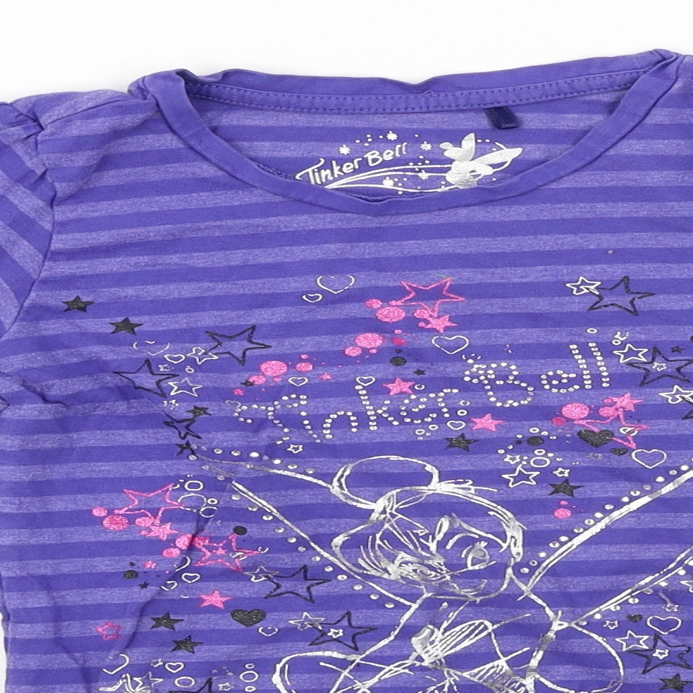 Tinkerbell  Girls Purple Striped  Basic T-Shirt Size 7-8 Years