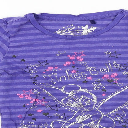 Tinkerbell  Girls Purple Striped  Basic T-Shirt Size 7-8 Years
