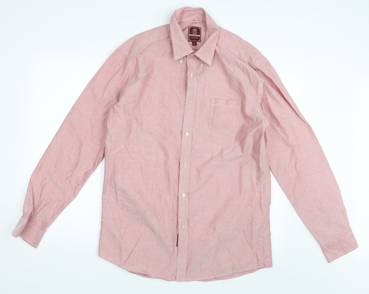 Mens UK Size 16 NEXT Red  Button-Up Long Sleeve Casual Shirt