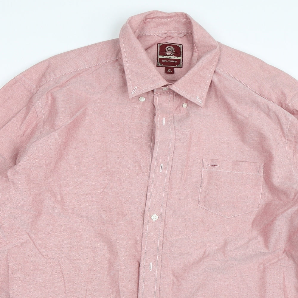 Mens UK Size 16 NEXT Red  Button-Up Long Sleeve Casual Shirt