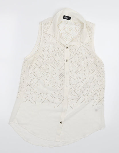 Womens UK Size 10 Dotti White Basic Button-Up