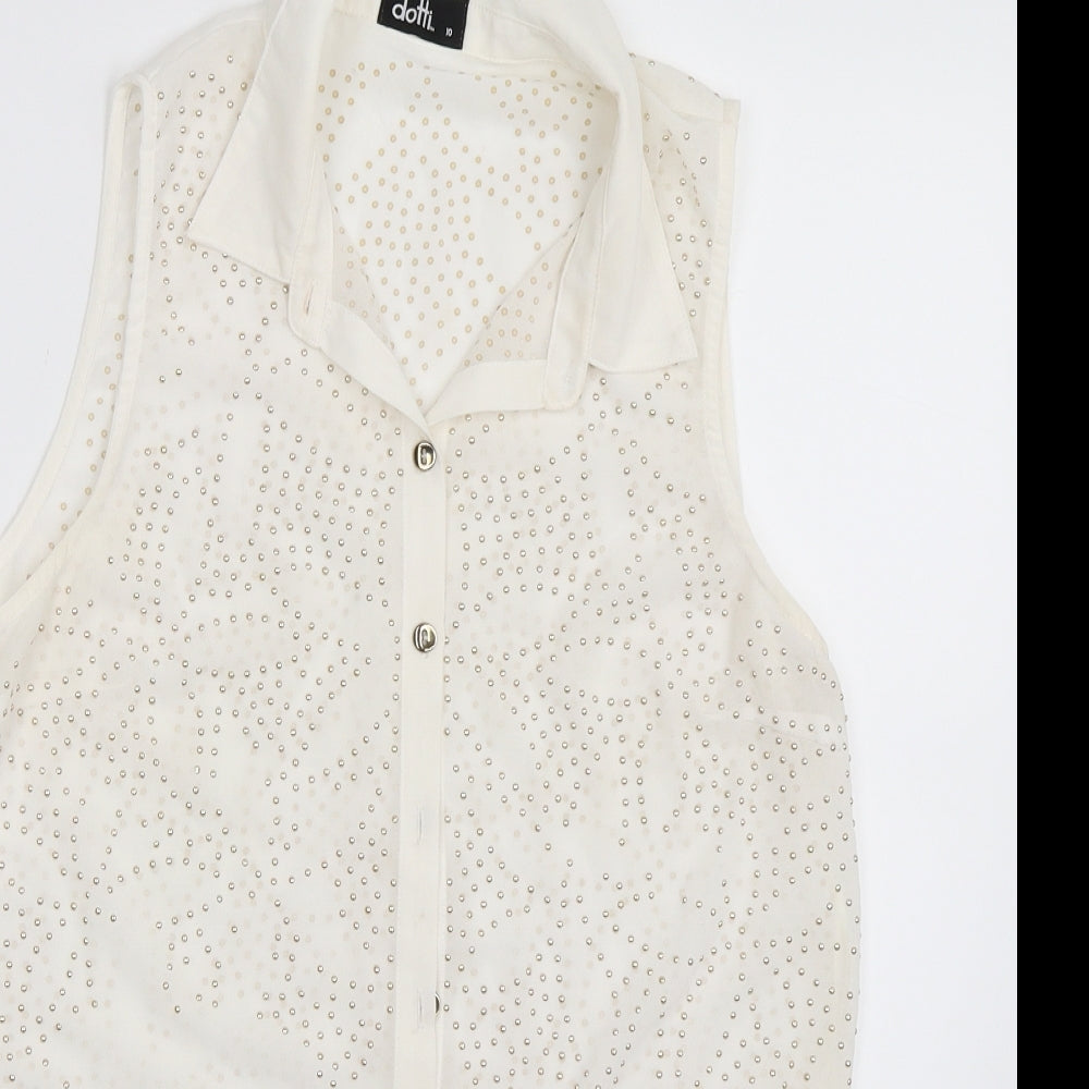 Womens UK Size 10 Dotti White Basic Button-Up