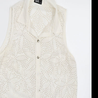 Womens UK Size 10 Dotti White Basic Button-Up