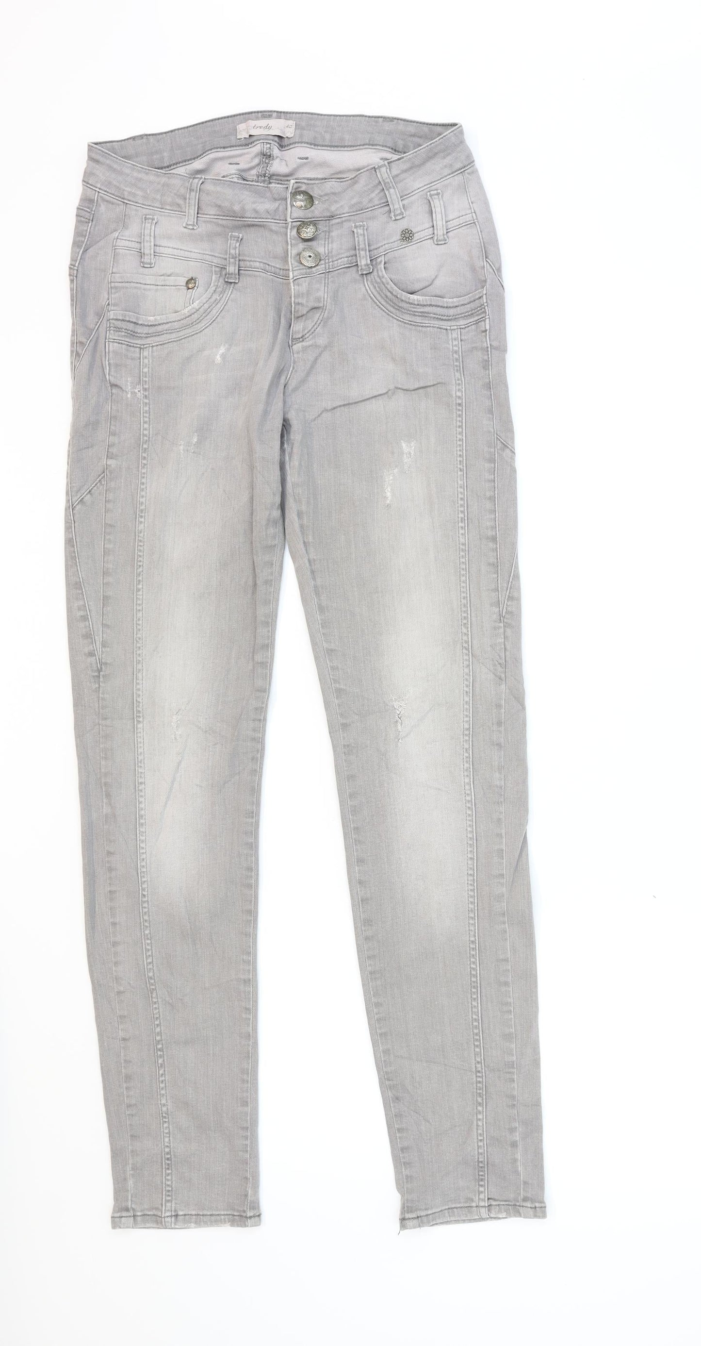 TREDY Womens Grey  Denim Skinny Jeans Size 12 L30 in