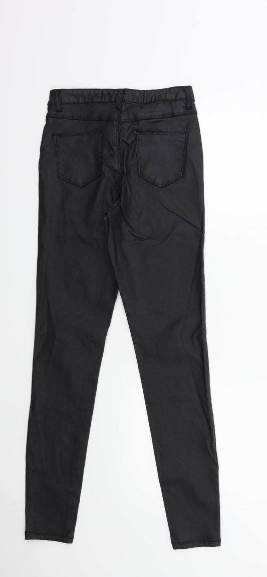 Denim & Co. Womens Black   Trousers  Size 8 L27 in - Wet look